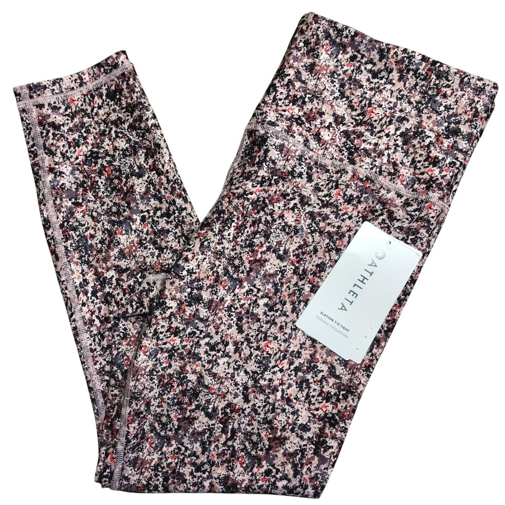 Athleta Elation 7/8 Tight Womens L Pink NWT Abstract Speckled Leggings